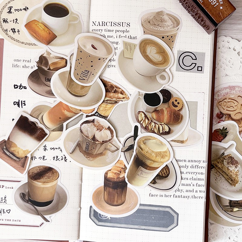 咖啡馆的时光手账贴纸包 套装简洁ins生活日常奶茶饮料甜点装饰