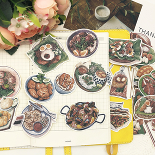 东南亚美食手帐本贴纸素材包 吃货ins食物泰国新加坡印度尼西亚