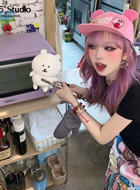 可爱少女星之卡比粉色小熊耳朵棒球帽子卡通刺绣平檐显脸小鸭舌帽