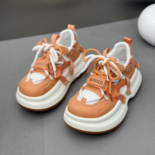 洋气拼色擦色做旧厚底面包鞋女2026春季新款时髦个性时尚休闲鞋女