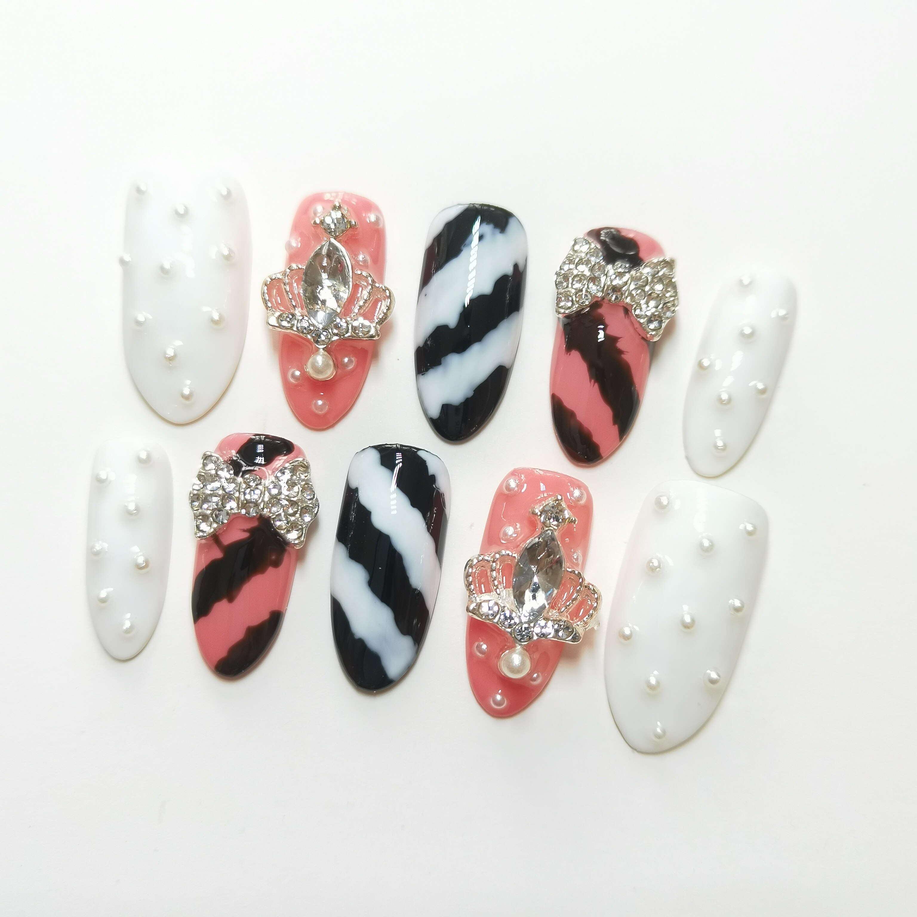 手工定做光疗甲片超可爱日系定制假指甲成品贴片长款粉色短款包邮