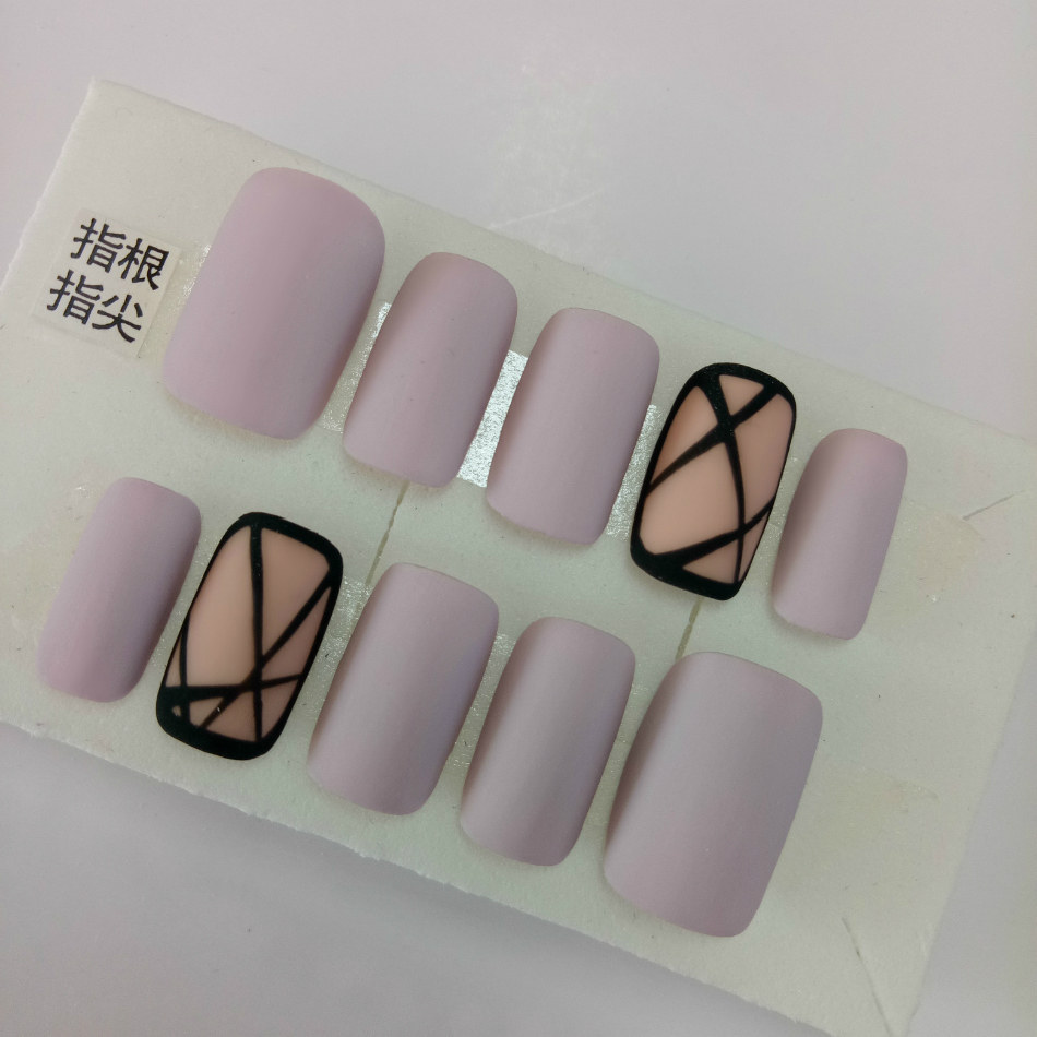 手工制作光疗甲片浅紫色美甲成品甲片磨砂网纹图案假指甲防水贴片