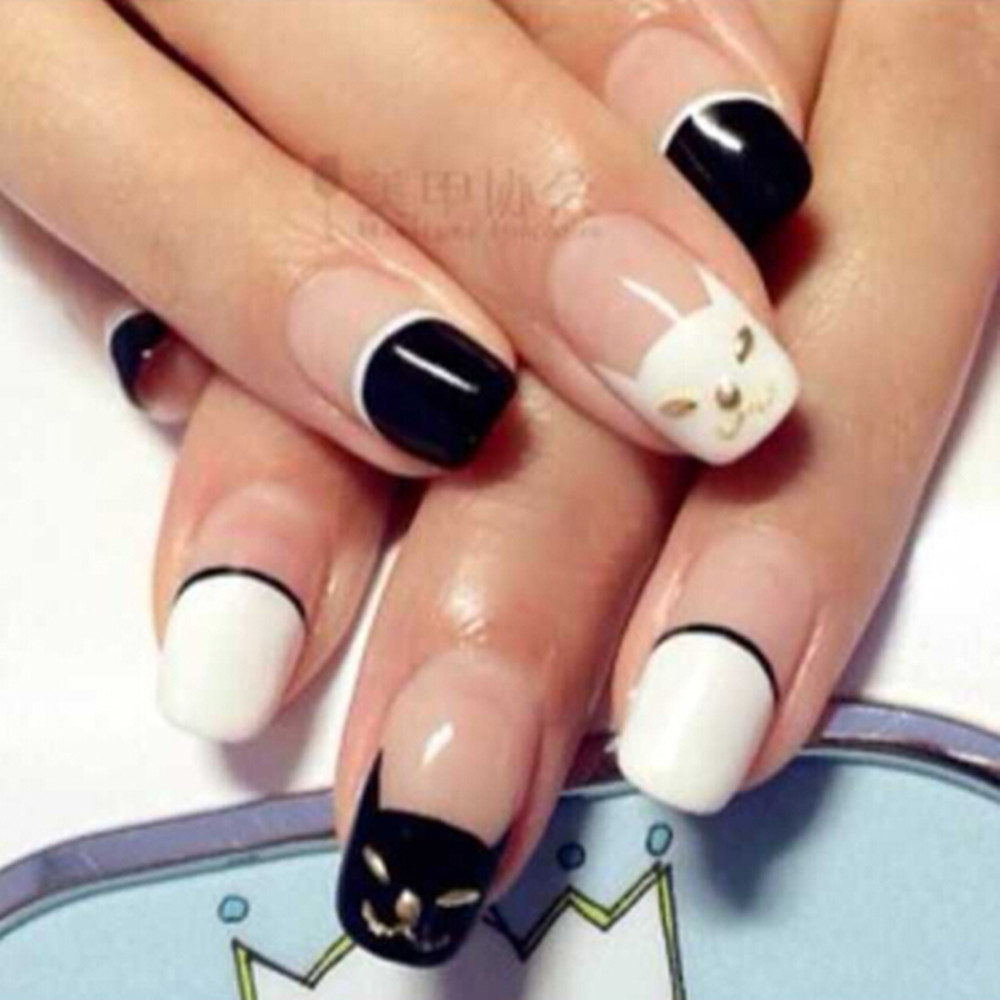 包邮手工卡通法式光疗甲黑白蝙蝠侠美甲成品甲片长短款假指甲贴片