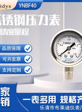 中文面板压力表YNBF40不锈钢耐震压力表高精度液压水压气压真空表
