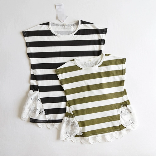 Qingte Daily Одинокие девушки и детские летние полосатые футболки модные кружевные пуловые топы девушки для девушек свободная рубашка рукава