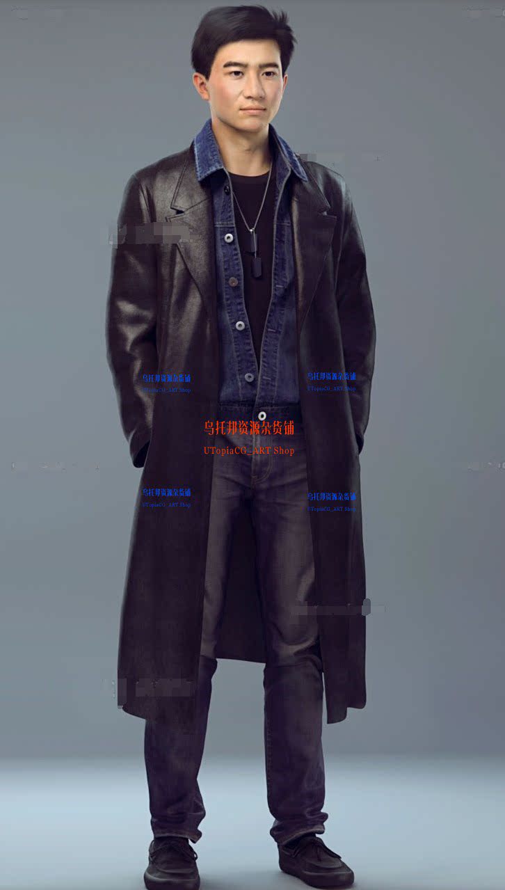 原创maya3d男人帅哥角色模型模型贴图材质渲染 皮衣风衣牛仔模型