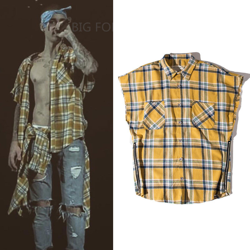 lattice shirt Easy Sleeveless Flash shirt High Street Hip hop men and women Side zipper Vest vest Bieber BFin the Men's clothing, Shirt  category - from Buy2taobao.com to provide professional Taobao agent buy service