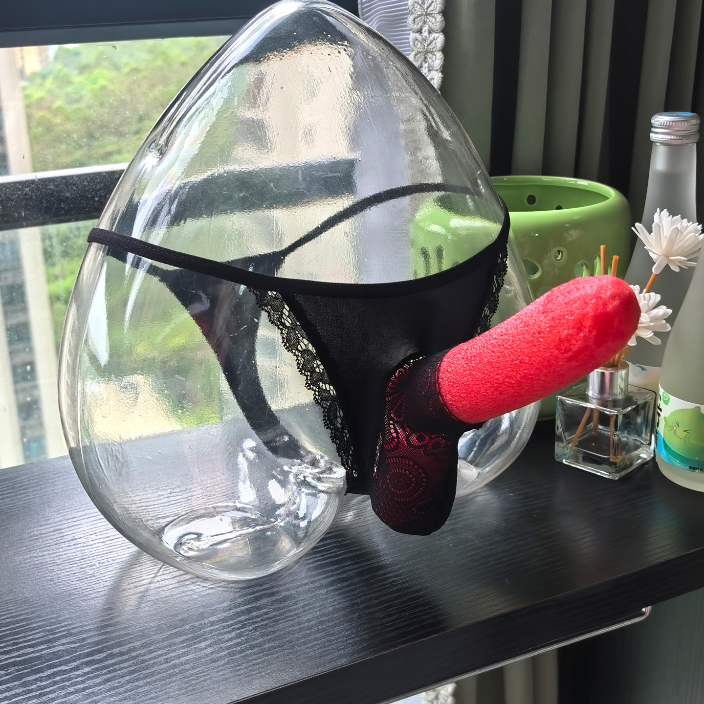 男士性感透明透视开口丁字裤U凸透气包蛋JJ套T裤内裤黑色冰丝裤衩