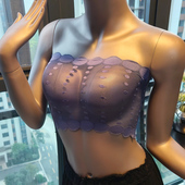 花边百搭无肩带抹胸内衣薄胸罩 透明性感蕾丝防走光裹胸内内女式