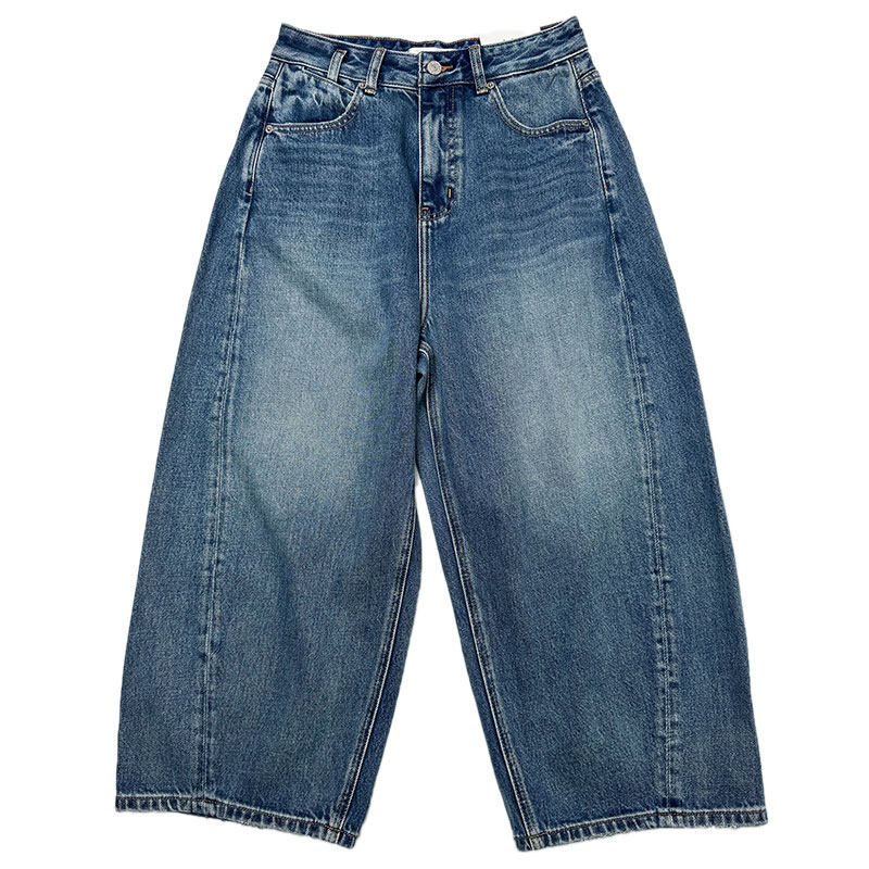 BOYIYIYI三衣春款复古水洗牛仔阔腿裤女宽松显瘦九分弯刀裤68668