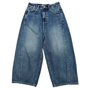 BOYIYIYI三衣春款复古水洗牛仔阔腿裤女宽松显瘦九分弯刀裤68668