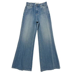 BOYIYIYI 三衣66590复古高腰牛仔筒喇裤女浅蓝色显瘦垂感微喇长裤