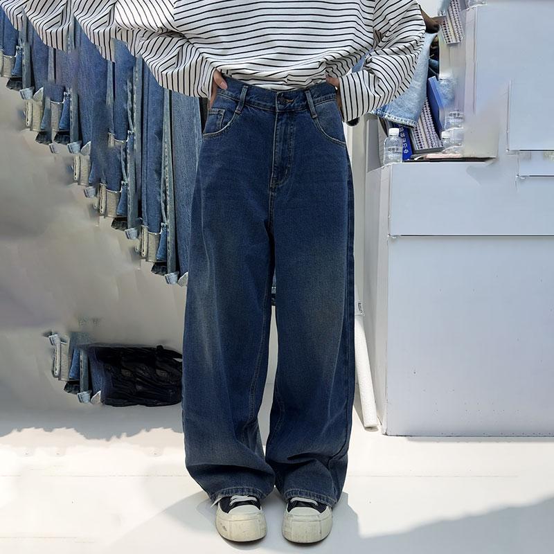 加绒2025牛仔阔腿长裤