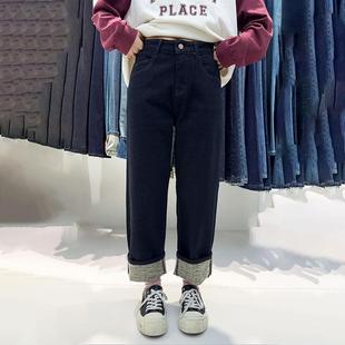 女 磨毛加绒普洗黑弹力小个子直筒裤 flower花匣子牛仔裤 65735冬款