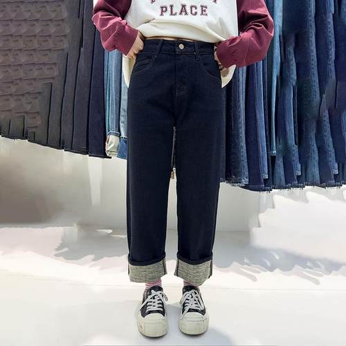 加绒2024牛仔直筒裤长裤