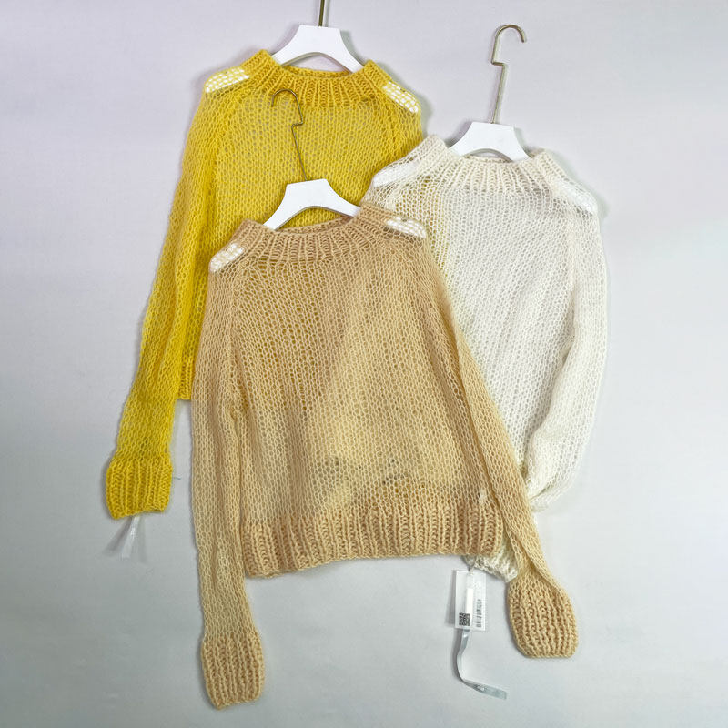 慵懒早秋温头温柔薄款马海毛毛衣