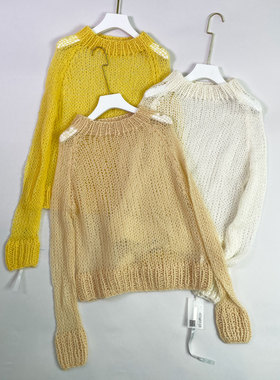 MACQNF早秋新款28005长袖套头温柔针织MQ宽松慵懒薄款马海毛毛衣