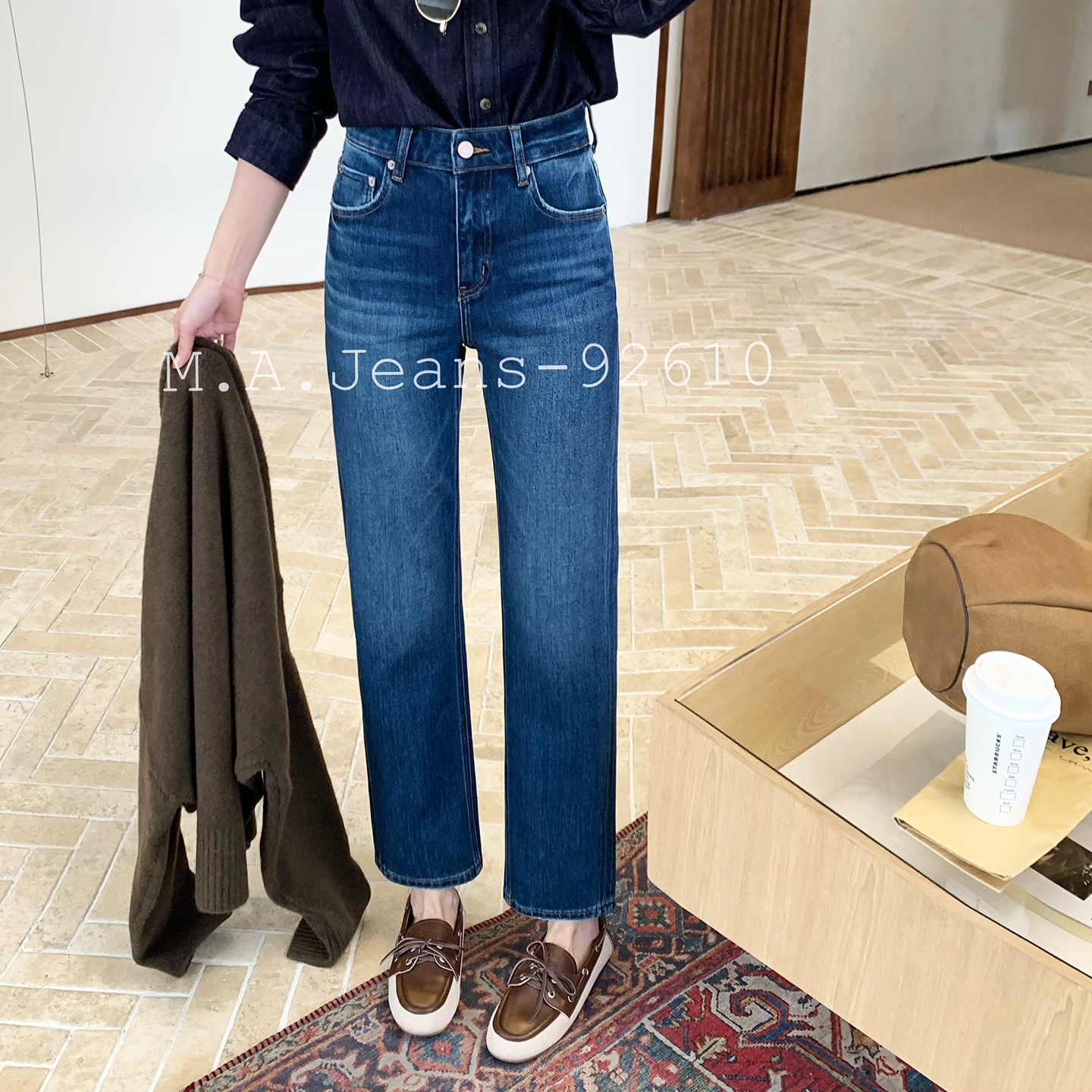 MA牛仔裤女2025秋季新款92610高腰显瘦小直筒裤四面弹九分法棍裤