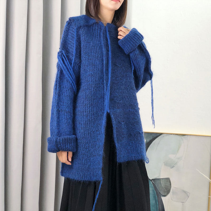 mq不规则流苏慵懒风马海毛针织衫