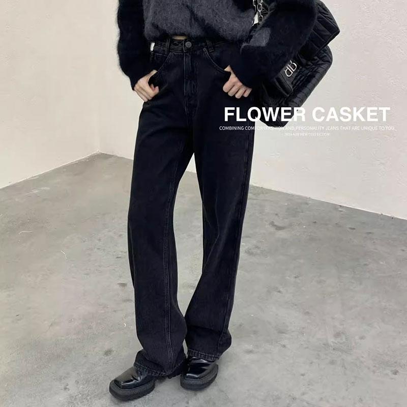 薄绒2025花匣子牛仔阔腿裤长裤