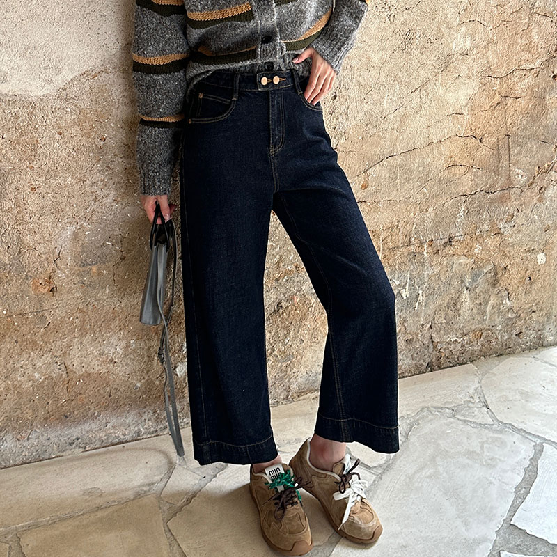 2025秋花匣子牛仔阔腿裤九分