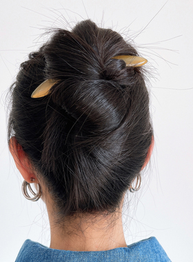 DURIAN ACC气质国风晶莹羊角双翘反扣式双尖传统押发盘发发簪钗子