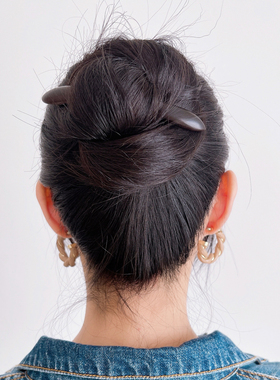 DURIAN ACC气质新国风黑檀木双翘反扣式双尖传统押发盘发发簪钗子