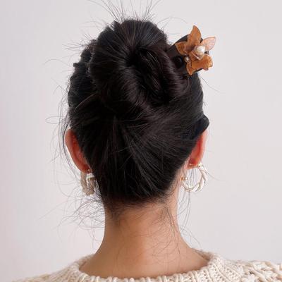 DURIAN ACC原创设计 气质亚克力焦糖枫叶黑檀木双齿发簪盘发簪子