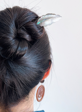 DURIAN ACC原创设计天使之羽叶之羽枫之羽装饰母贝一字黑檀木发簪