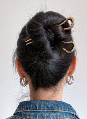 DURIAN ACC气质百搭ins日常款金属简款U型盘发发簪双齿簪子丸子头