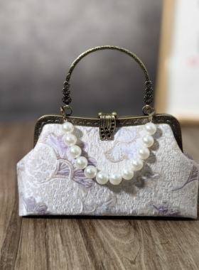 新款复古中国风珍珠手提包女新中式旗袍搭配汉服古风晚宴包小包包