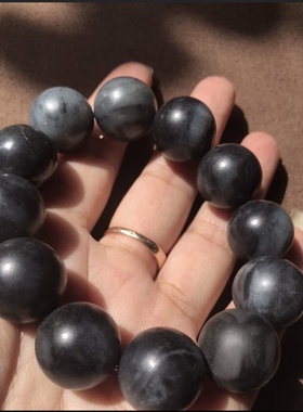 新疆和田籽料青花籽料圆珠手链手串男士黑白手串17.5