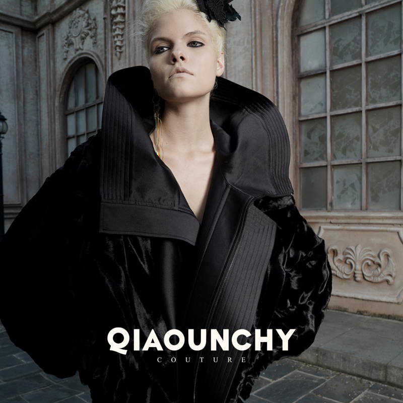孤品 QIAOUNCHY俏云曦 | 黑色仿生水貂毛连帽夹克外套秋冬