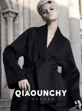 新年特供 QIAOUNCHY俏云曦 | 黑色双面呢羊毛系带大衣秋冬女装