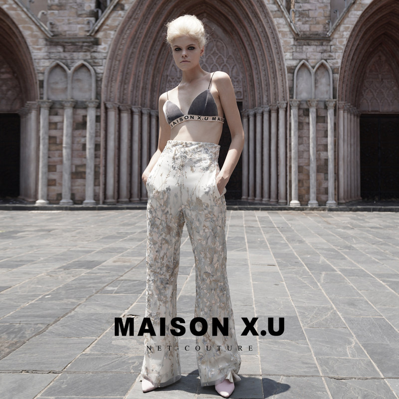 好版型 MAISON X.U｜高级感花朵刺绣蕾丝高腰双层垂坠阔腿裤早秋,女装/女士精品,休闲裤,淘宝优惠券,粉丝福利购,淘宝优惠卷