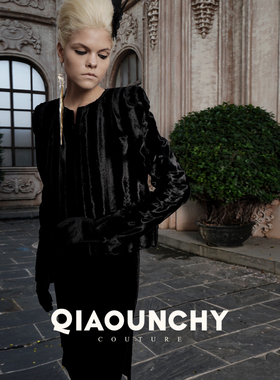 新年特供 QIAOUNCHY俏云曦 | 黑色仿生水貂毛开门襟披肩短外套