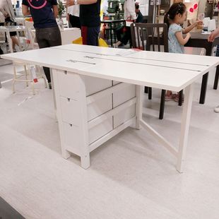 宜家国内代购 诺顿折叠式 餐桌子桦木色白多功能小户实木8人6大餐桌
