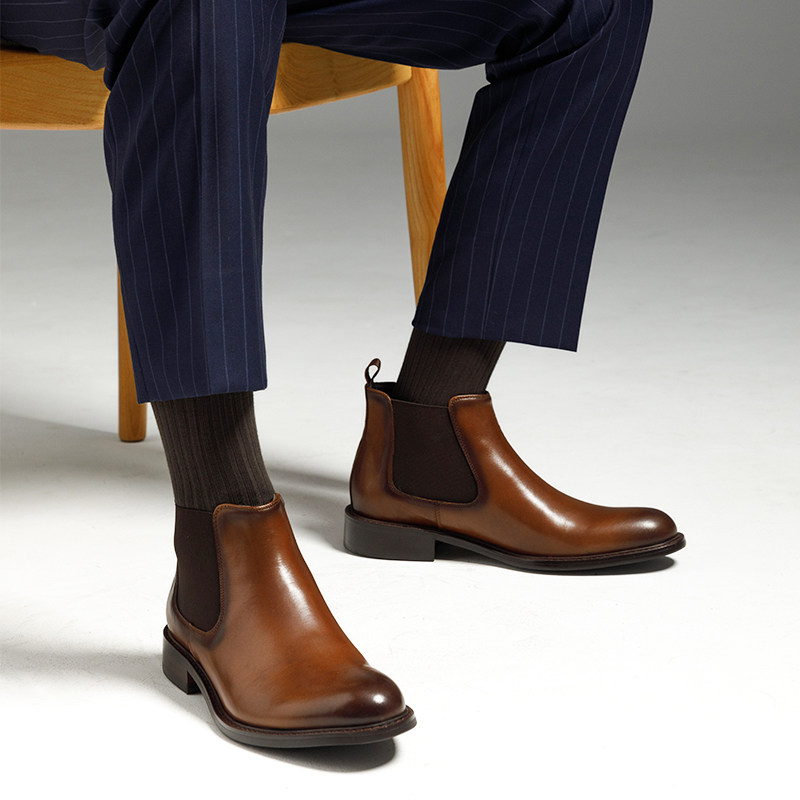 ITALY VINTAGE HANDMADE ENGLISH LEATHER BOOTS HIGH TOP MENS BUSINESS DRESS SHOES GENUINE LEATHER CHELSEA BOOTS MENS ANKLE BOOTS