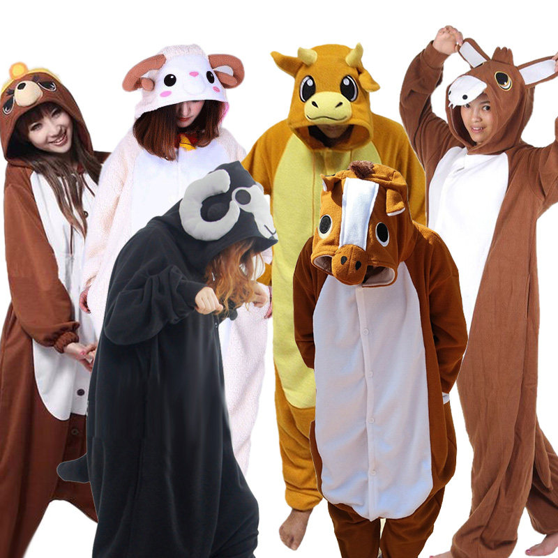 垮境COS动物棕马黄牛外星猪飞娥人黑羊卡通演出成人连体表演服装