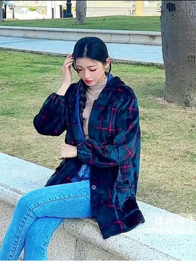 5钻绝美墨绿格纹加大罩衣防寒中老年耐脏法兰绒女工作服带帽围裙
