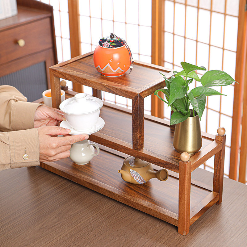 胡桃木桌面小型博古架茶杯架茶具收纳展示架中式置物架紫砂茶壶杯