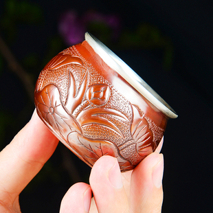 云南手工礼品铜包银纯银茶杯水杯999足银主人杯品茗杯防烫家用