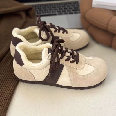 加厚保暖防滑厚底棉鞋女款冬季2024新款轻便运动鞋加绒复古德训鞋