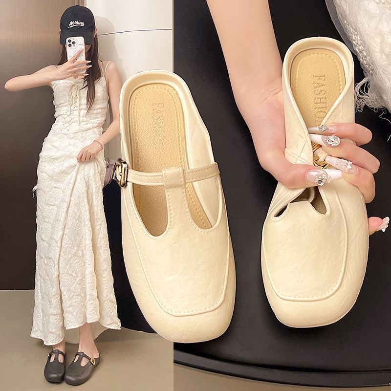 高颜值新款法式拖鞋温柔香风夏季仙女软底拖鞋裙子洋气包头拖批发