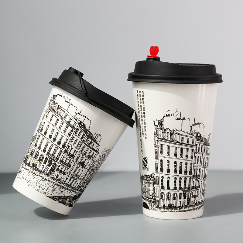 双淋膜素描一次性纸杯奶茶杯加厚打包果汁杯咖啡杯热饮杯带盖定做