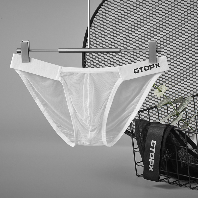 GTOPX MAN男士全网纱两侧腰带薄款冰丝内裤U凸低腰透气性感三角裤