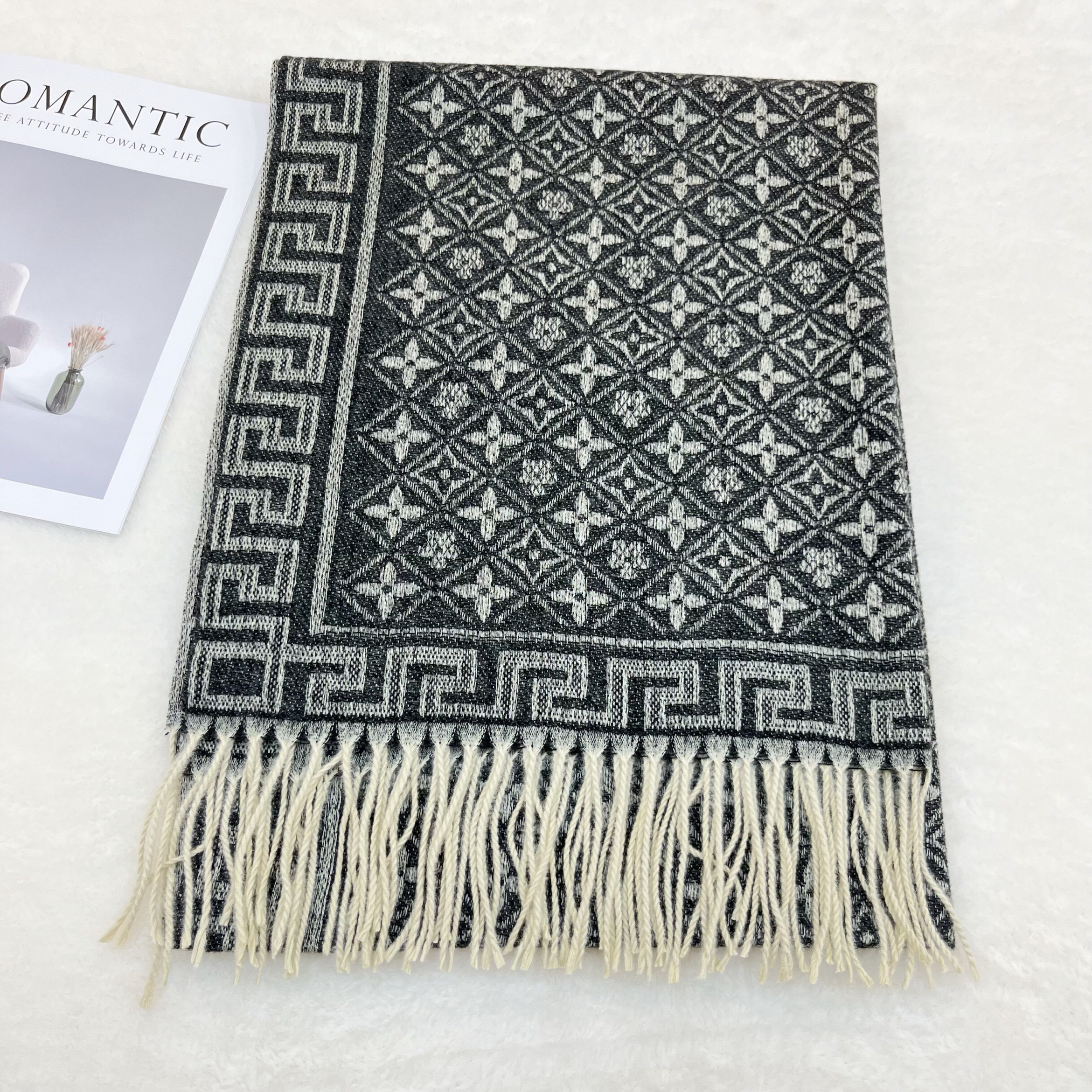 thumbnail for European and American Big-Name Brand Monogram Scarf for Women, New Winter Style, Dual-Use Tassel Shawl, High-End Feel, Warm Neck Scarf