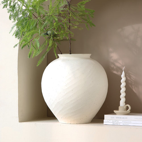 侘寂风粗陶罐花瓶摆件客厅插花民宿高级感餐桌艺术月亮罐白色花器