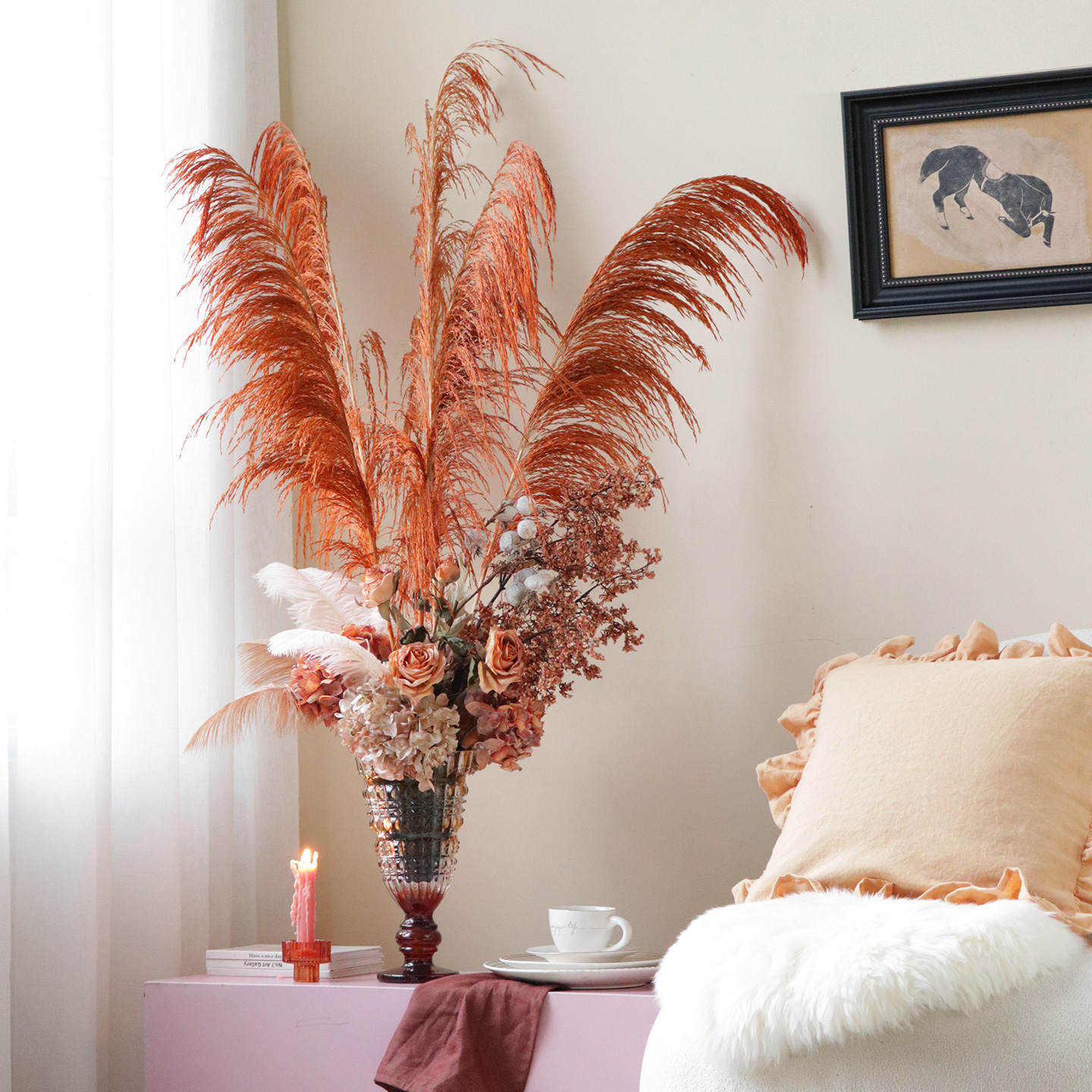 米子家居干花花束水晶花瓶花艺