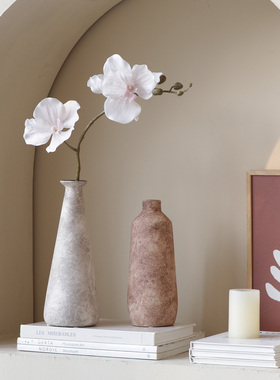 米子家居侘寂风高级感小花瓶摆件茶室禅意桌面插花细口仿古陶土罐